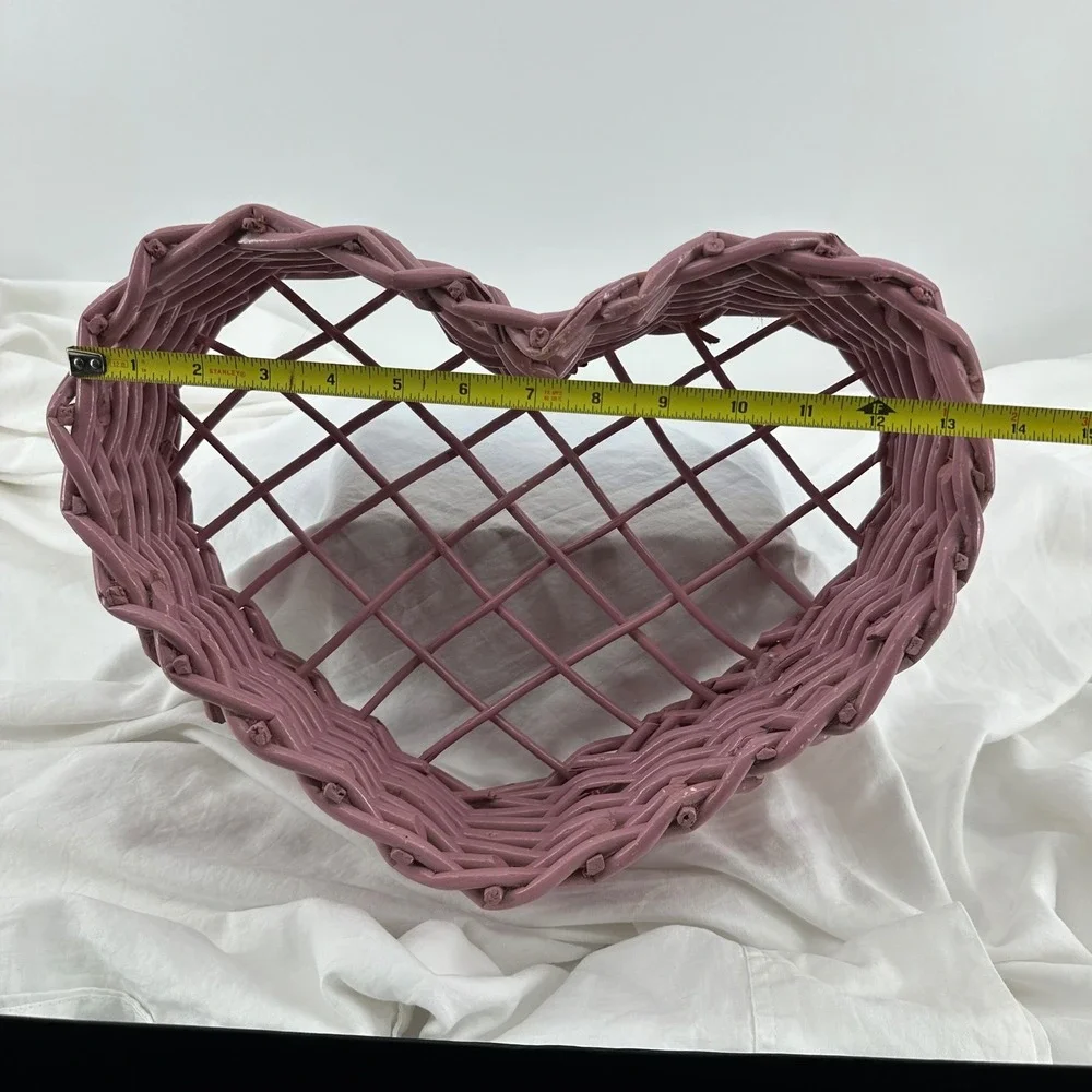 Wicker Heart Basket Mauve Purple Excellent Woven Storage Decor Cottagecore Boho